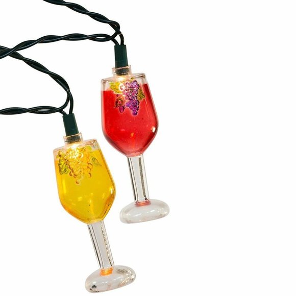 Kurt Adler Christmas String Light 10 Wine Glass Set Xmas Tree Bar Patio Camper - Picture 6 of 8